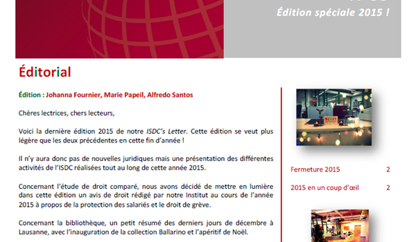 ISDC's Letter N°39 - Edition spéciale