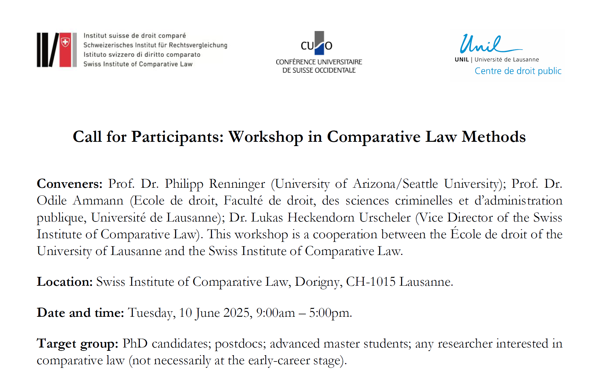 Call for Participants: Workshop in Comparative Law Methods
